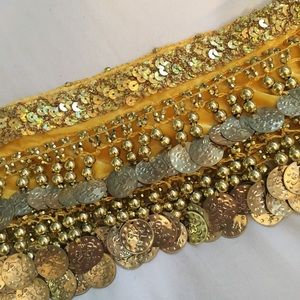 Yellow belly dance hip scarf